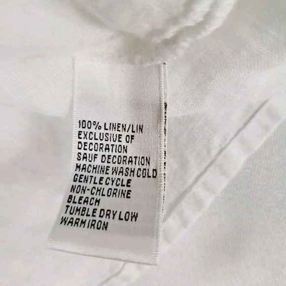 Talbots White Irish Linen Blouse Embroidered Ruffle Sleeve Womens Size Large - Picture 8 of 10